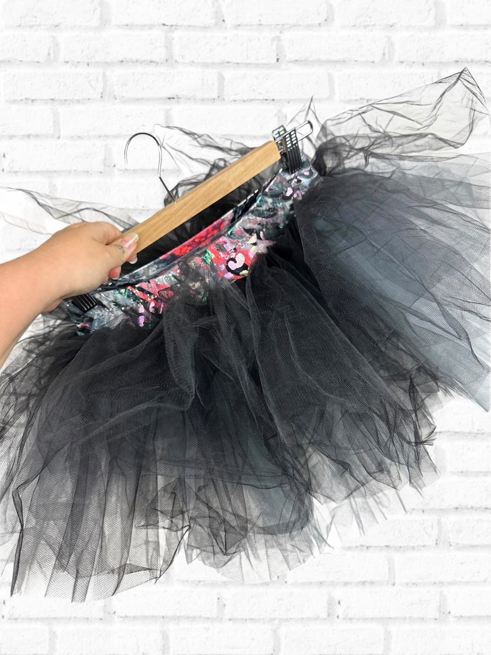 Cicci Multicolor Holo Sequin Mermaid Scales Tutu Skirt Dance Costume Black M